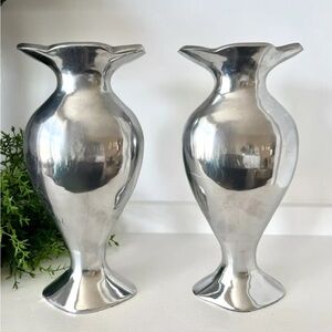 Pair of vintage silver chrome pewter metal French amphora vases